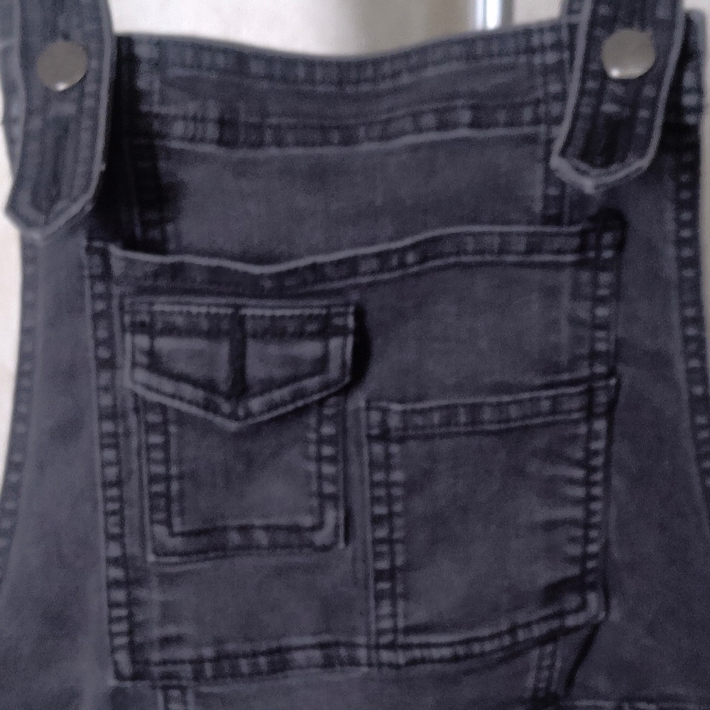 EUC Free People Black Denim Multi Pocket Overalls Zip Distressed Fade Sz26 - Picture 12 of 12